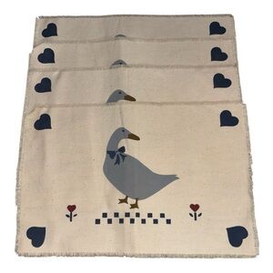 Vintage Country Blue Ribbon Bow Ducks Geese Cotton / Fabric Placemat Set Of 4
